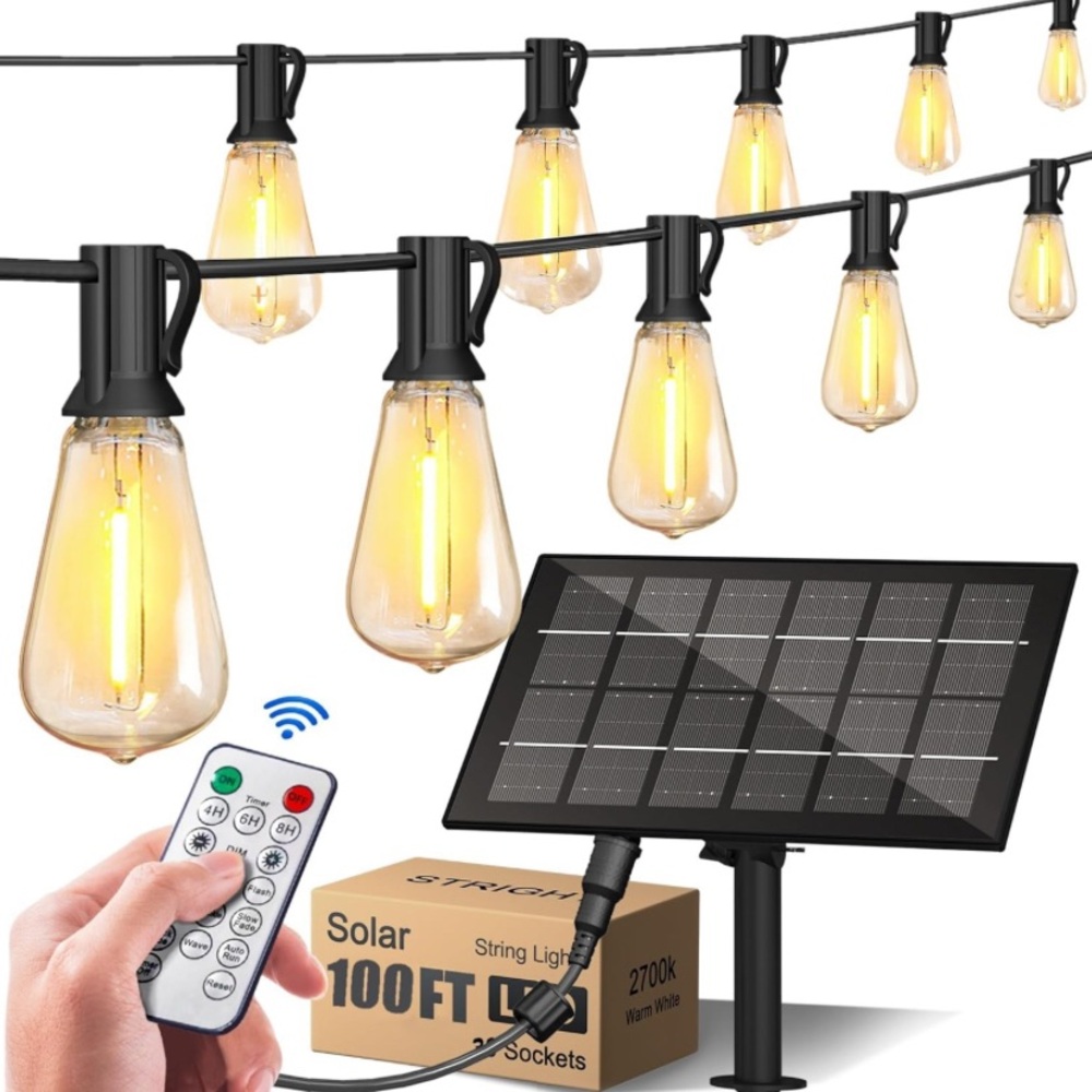 Solar 100FT String Lights with Remote 8 Modes